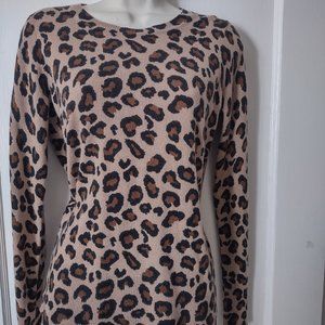 Cynthia Rowley L/S Cashmere Leopard print Sweater-Size Small